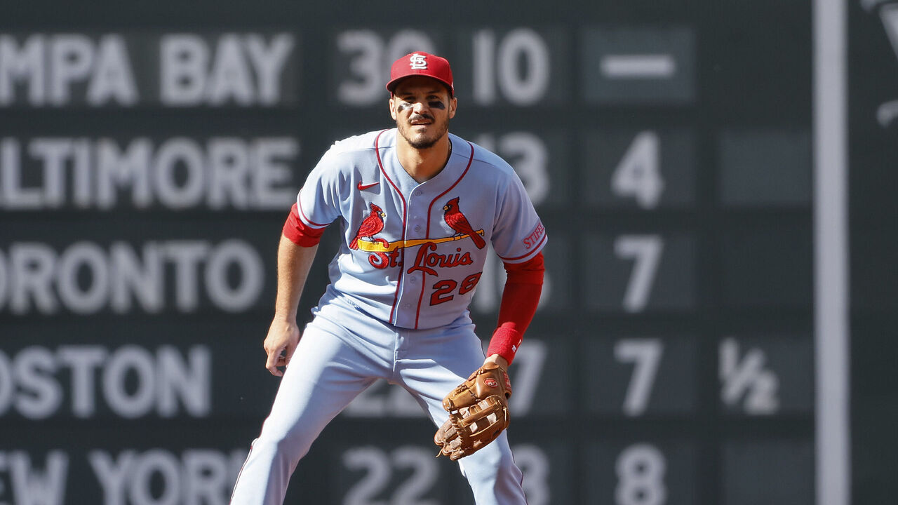 BOSTON, MA - MAY 13: Nolan Arenado #28 of the St. Louis Cardinals during the first inning against the Boston Red Sox at Fenway Park on May 13, 2023 in Boston, Massachusetts.