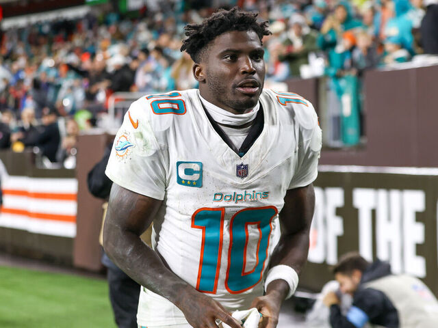 CLEVELAND, OH - DECEMBER 29: Miami Dolphins wide receiver Tyreek Hill (10) leaves the field following the National Football League game between the Miami Dolphins and Cleveland Browns on December 29, 2024, at Huntington Bank Field in Cleveland, OH.