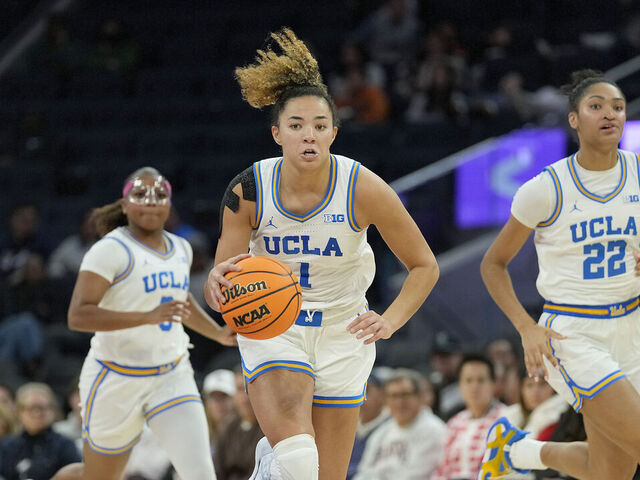 SAN FRANCISCO, CALIFORNIA - DECEMBER 20: Kiki Rice #1 of the UCLA Bruins dribbles the ball up court against the Creighton Bluejays during the second half of the Invisalign Bay Area Women's Classic at Chase Center on December 20, 2024 in San Francisco, California.