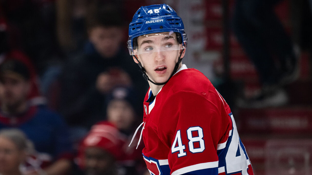 MONTREAL, QC - DECEMBER 07: Lane Hutson (48) of the Montreal Canadiens skates during the second period of the NHL game between the Washington Capitals and the Montreal Canadiens on Dec 07 2024, at the Bell Centre in Montreal, QC