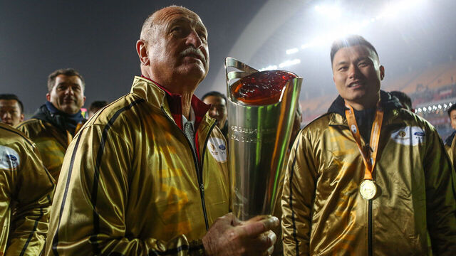 CHONGQING, CHINA - FEBRUARY 25: Manager Luiz Felipe Scolari of Guangzhou Evergrande Taobao F.C. celebrates the victory after the CFA Super Cup between Guangzhou Evergrande and Jiangsu Suning at Chongqing Olympic Sports Centre Stadium on February 25, 2017 in Chongqing, China.