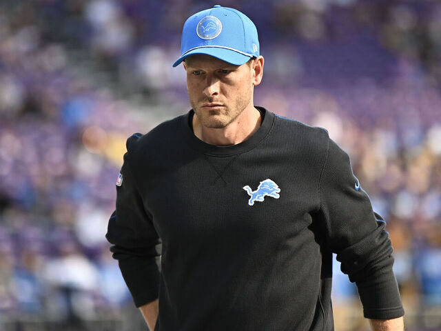 MINNEAPOLIS, MINNESOTA - OCTOBER 20: Ben Johnson offensive coordinator of the Detroit Lions looks on during warmups before a game against the Minnesota Vikings at U.S. Bank Stadium on October 20, 2024 in Minneapolis, Minnesota.