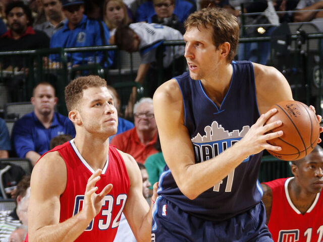 DALLAS, TX - NOVEMBER 11: Dirk Nowitzki #41 of the Dallas Mavericks posts up against Blake Griffin #32 of the Los Angeles Clippers on November 11, 2015 at the American Airlines Center in Dallas, Texas. Mandatory Copyright Notice: Copyright 2015 NBAE