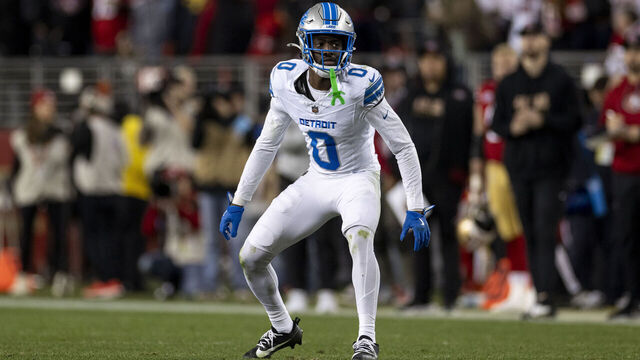 SANTA CLARA, CALIFORNIA - DECEMBER 30: Terrion Arnold #0 of the Detroit Lions looks on during an NFL Football game against the San Francisco 49ers at Levi's Stadium on December 30, 2024 in Santa Clara, California.
