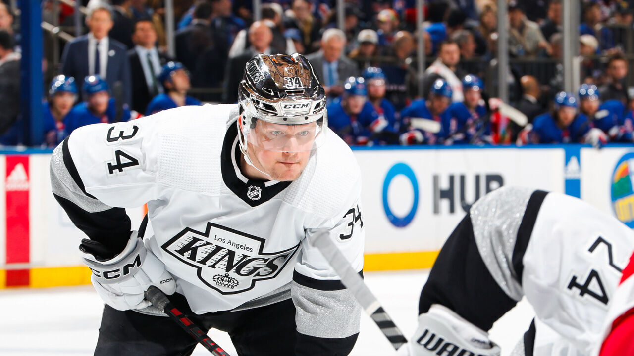 NEW YORK, NEW YORK - FEBRUARY 26: Arthur Kaliyev #34 of the Los Angeles Kings skates against the New York Rangers at Madison Square Garden on February 26, 2023 in New York City.