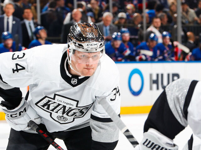 NEW YORK, NEW YORK - FEBRUARY 26: Arthur Kaliyev #34 of the Los Angeles Kings skates against the New York Rangers at Madison Square Garden on February 26, 2023 in New York City.