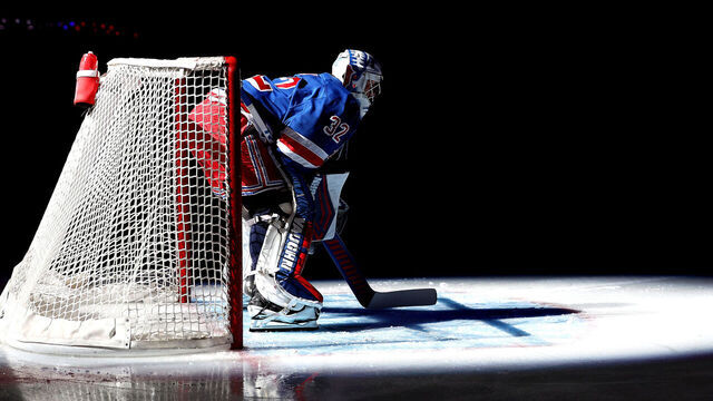 NEW YORK, NEW YORK - JANUARY 02: Jonathan Quick #32 of the New York Rangers is introduced in the starting lineup before the game against the Boston Bruins at Madison Square Garden on January 02, 2025 in New York City.