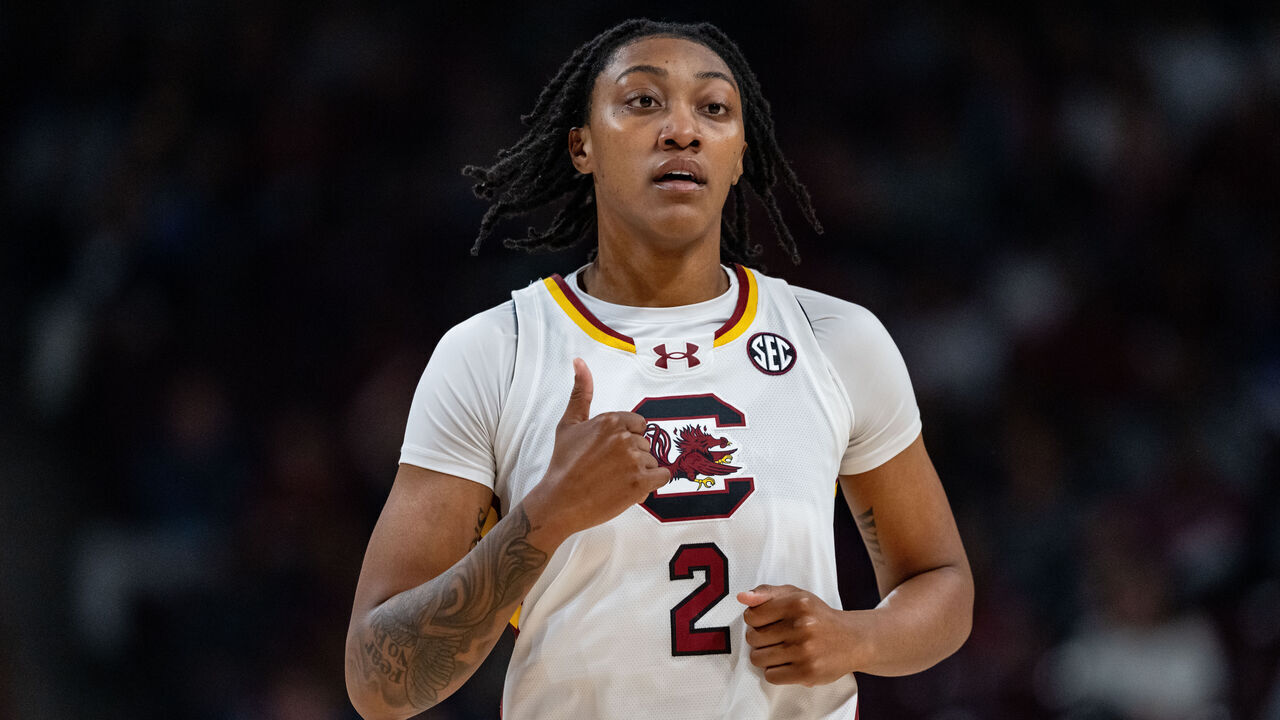 COLUMBIA, SOUTH CAROLINA - DECEMBER 29: Ashlyn Watkins #2 of the South Carolina Gamecocks looks on during their game against the Wofford Terriers at Colonial Life Arena on December 29, 2024 in Columbia, South Carolina.