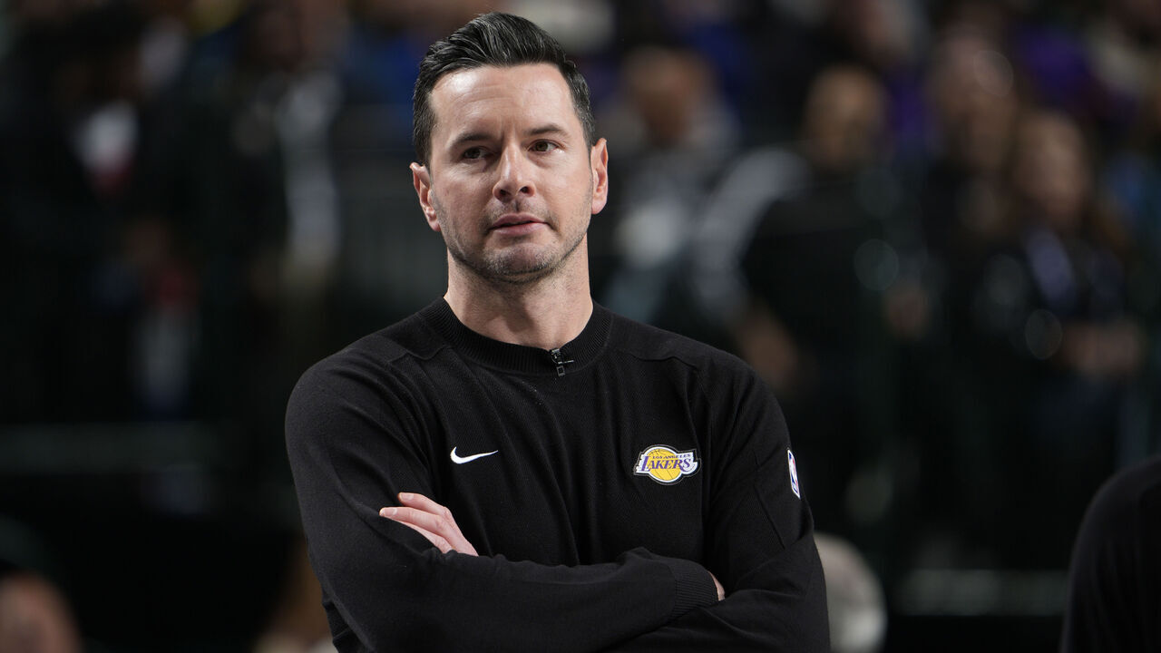 DALLAS, TX - DECEMBER 7: Head Coach JJ Redick of the Los Angeles Lakers looks on during the game against the Dallas Mavericks on December 7, 2025 at American Airlines Center in Dallas, Texas. Mandatory Copyright Notice: Copyright 2025 NBAE