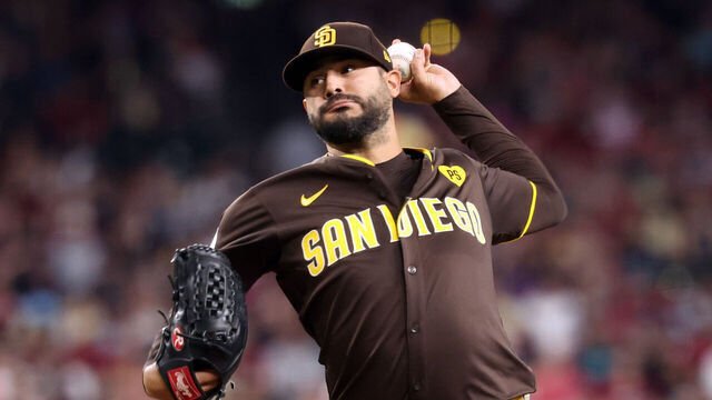 PHOENIX, ARIZONA - SEPTEMBER 29: Starter Martín Pérez #54 of the San Diego Padres pitches against the Arizona Diamondbacks during the game at Chase Field on September 29, 2024 in Phoenix, Arizona. The Diamondbacks defeated the Padres 11-2.