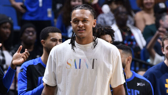 ORLANDO, FL - DECEMBER 26: Paolo Banchero #5 of the Orlando Magic looks on during the game against the Miami Heat on December 26, 2024 at Kia Center in Orlando, Florida. Mandatory Copyright Notice: Copyright 2024 NBAE