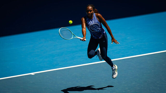 MELBOURNE, AUSTRALIA - JANUARY 08: Coco Gauff of the United States during practice ahead of the 2025 Australian Open at Melbourne Park on January 08, 2025 in Melbourne, Australia