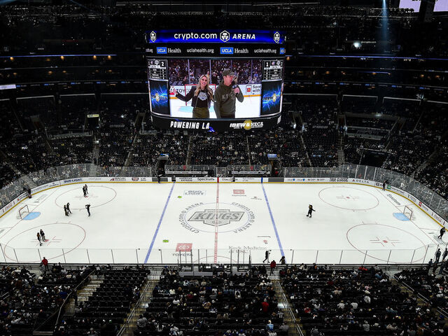 LOS ANGELES, CA - NOVEMBER 9: A general view of the ice during the second period between the Los Angeles Kings and the Columbus Blue Jackets at Crypto.com Arena on November 9, 2024 in Los Angeles, California.