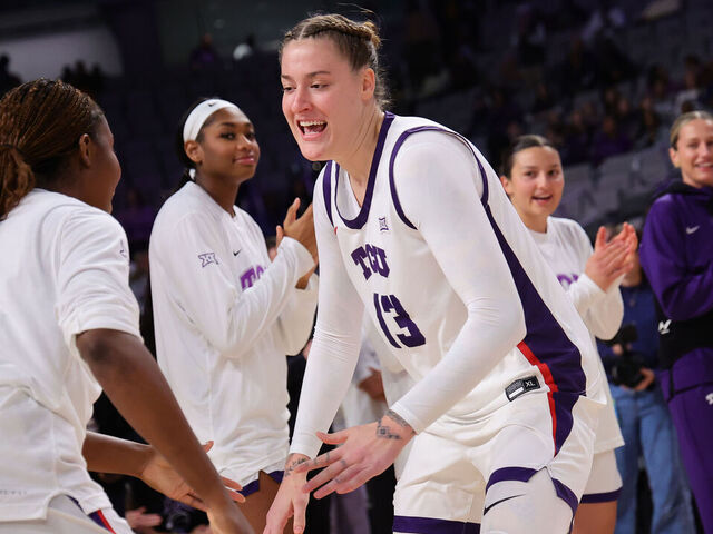 FORT WORTH, TEXAS - DECEMBER 08: Sedona Prince #13 of the TCU Horned Frogs takes the court for a game against the South Carolina Gamecocks in the USLBM Coast to Coast Challenge Hoopfest Women’s Basketball Classic at Dickies Arena on December 08, 2024 in Fort Worth, Texas.