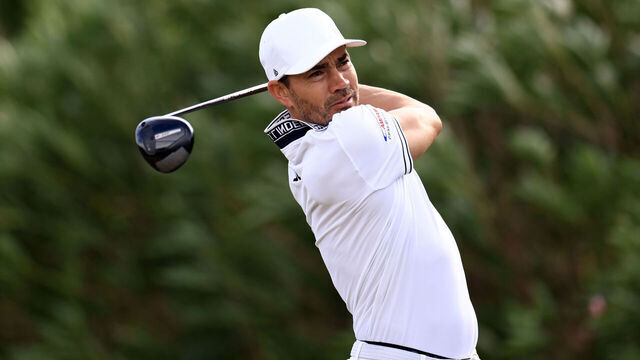 SOUTHAMPTON, BERMUDA - NOVEMBER 14: Camilo Villegas of Colombia plays his shot from the fourth tee during the first round of the Butterfield Bermuda Championship 2024 at Port Royal Golf Course on November 14, 2024 in Southampton, Bermuda.