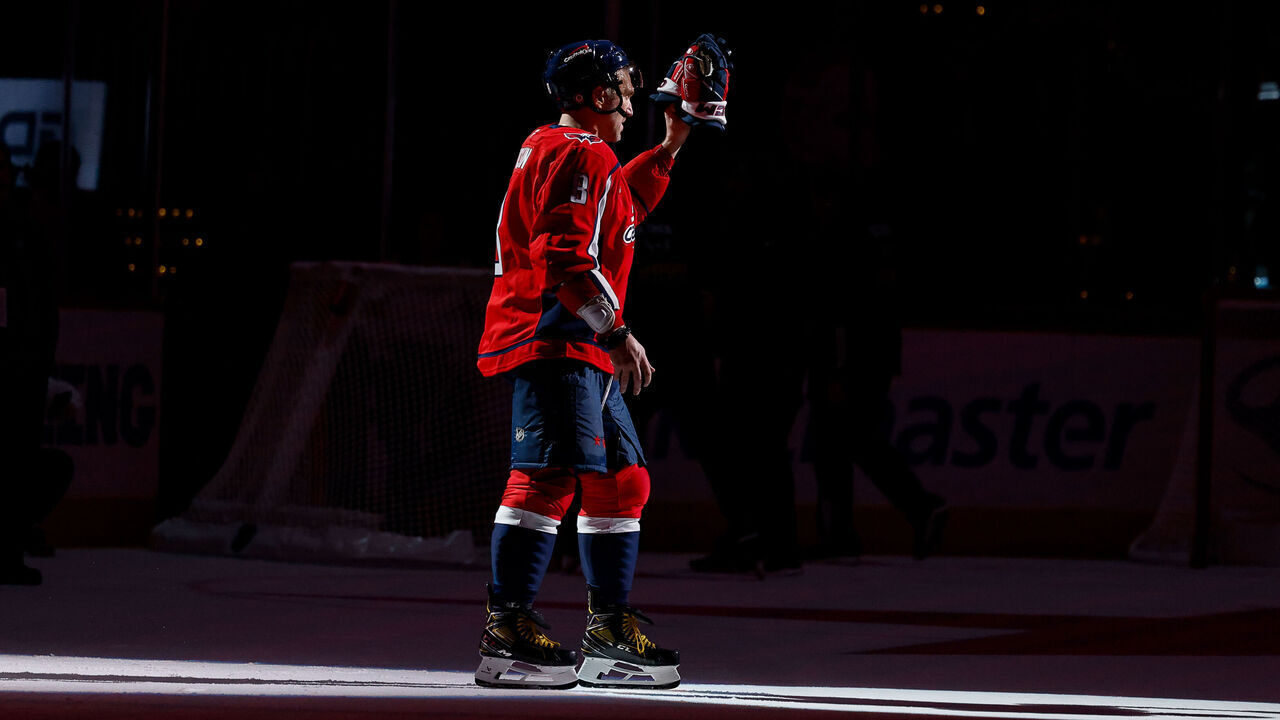 WASHINGTON, DC - JANUARY 4: Alex Ovechkin #8 of the Washington Capitals is named the second star of the game after a victory against the New York Rangers at Capital One Arena on January 4, 2025 in Washington, D.C.