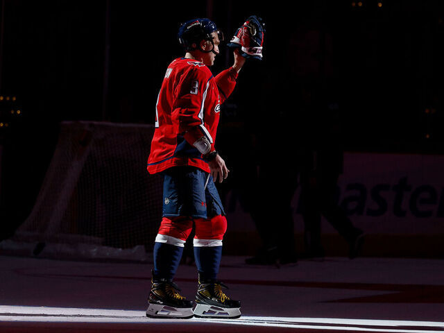 WASHINGTON, DC - JANUARY 4: Alex Ovechkin #8 of the Washington Capitals is named the second star of the game after a victory against the New York Rangers at Capital One Arena on January 4, 2025 in Washington, D.C.