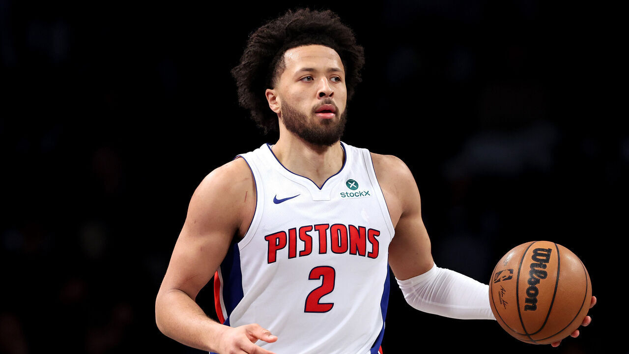 NEW YORK, NEW YORK - JANUARY 08: Cade Cunningham #2 of the Detroit Pistons dribbles the ball against the Brooklyn Nets during the third quarter at Barclays Center on January 08, 2025 in the Brooklyn borough of New York City.