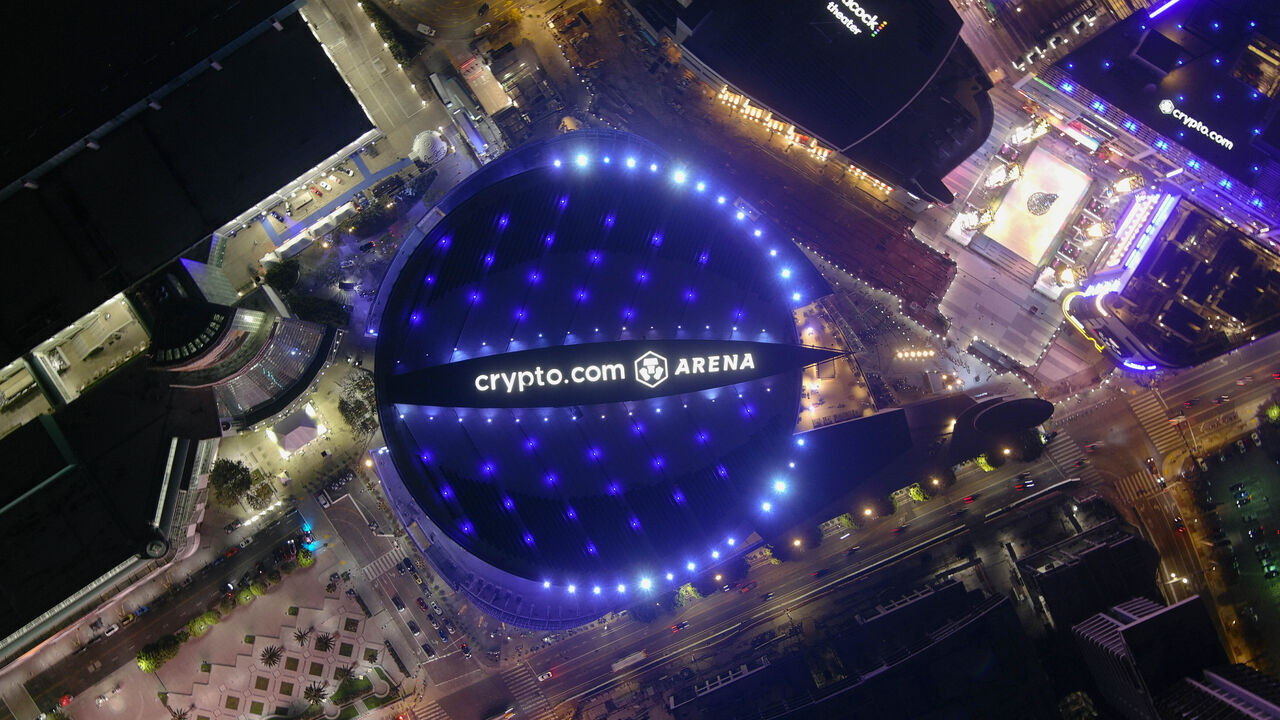 LOS ANGELES, CALIFORNIA - NOVEMBER 27: A general overall aerial view of the Crypto.com Arena on November 27, 2024 in Los Angeles, California.