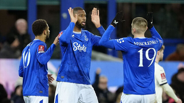 Everton's Beto (centre) celebrates scoring their side's first goal of the game during the Emirates FA Cup third round match at Goodison Park, Liverpool. Picture date: Thursday January 9, 2025.