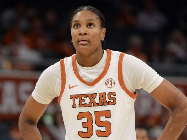 AUSTIN, TX - DECEMBER 11: Texas Longhorns guard Madison Booker (1) sets up for a free throw during game featuring the Southern University Jaguars and Texas Longhorns on December 11, 2024, at the Moody Center in Austin, TX.