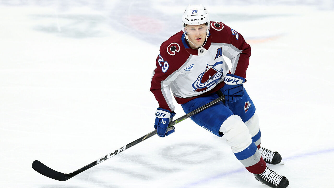 ST PAUL, MINNESOTA - JANUARY 09: Nathan MacKinnon #29 of the Colorado Avalanche skates against the Minnesota Wild in the third period at Xcel Energy Center on January 09, 2025 in St Paul, Minnesota. The Avalanche defeated the Wild 6-1.