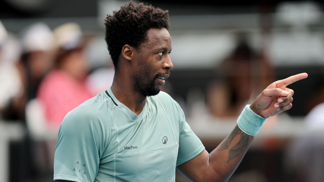 AUCKLAND, NEW ZEALAND - JANUARY 10: Gael Monfils of France celebrates the win in his semi final match against Nishesh Basavareddy of the USA on Day 12 of the ASB Classic at the ASB Tennis Centre on January 10, 2025 in Auckland, New Zealand.