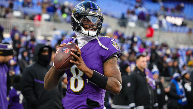 BALTIMORE, MD - JANUARY 04: Lamar Jackson #8 of the Baltimore Ravens looks to pass before the game against the Cleveland Browns at M&T Bank Stadium on January 4, 2025 in Baltimore, Maryland.