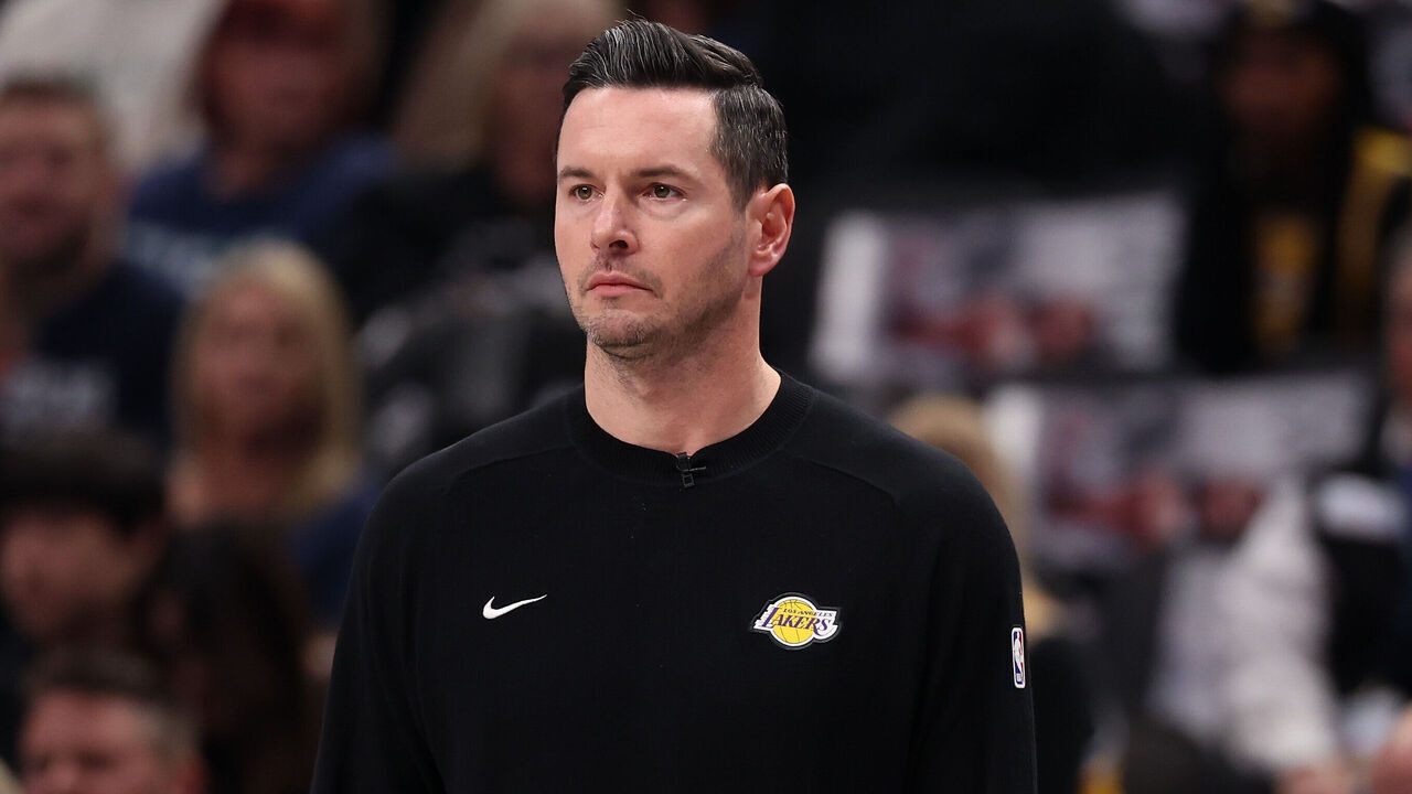 DALLAS, TEXAS - JANUARY 07: Head coach JJ Redick of the Los Angeles Lakers looks on during the first quarter against the Dallas Mavericks at American Airlines Center on January 07, 2025 in Dallas, Texas. NOTE TO USER: User expressly acknowledges and agrees that, by downloading and/or using this photograph, user is consenting to the terms and conditions of the Getty Images License Agreement.