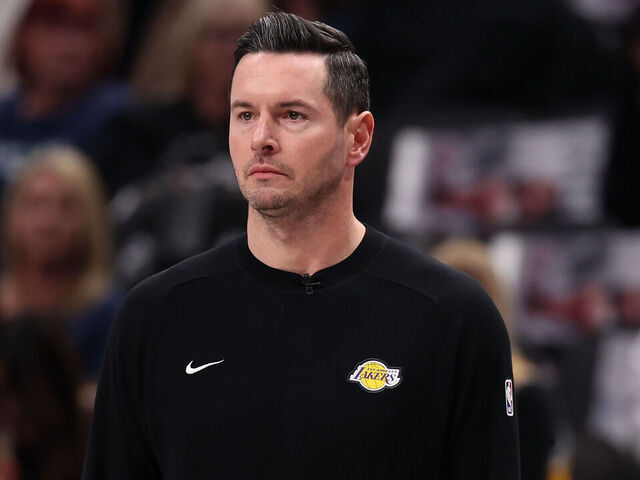 DALLAS, TEXAS - JANUARY 07: Head coach JJ Redick of the Los Angeles Lakers looks on during the first quarter against the Dallas Mavericks at American Airlines Center on January 07, 2025 in Dallas, Texas. NOTE TO USER: User expressly acknowledges and agrees that, by downloading and/or using this photograph, user is consenting to the terms and conditions of the Getty Images License Agreement.