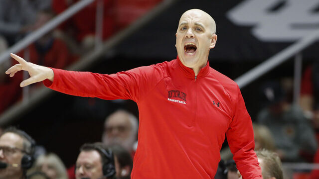 SALT LAKE CITY, UT - JANUARY 4: Craig Smith head coach of the Utah Utes shouts at his team during the first half of their game agaisnt the Texas Tech Red Raiders at the Jon M. Huntsman Center on January 4, 2024 in Salt Lake City, Utah.