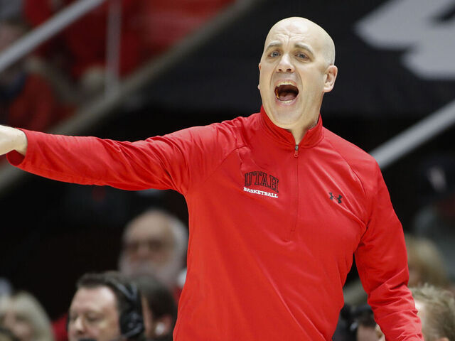 SALT LAKE CITY, UT - JANUARY 4: Craig Smith head coach of the Utah Utes shouts at his team during the first half of their game agaisnt the Texas Tech Red Raiders at the Jon M. Huntsman Center on January 4, 2024 in Salt Lake City, Utah.