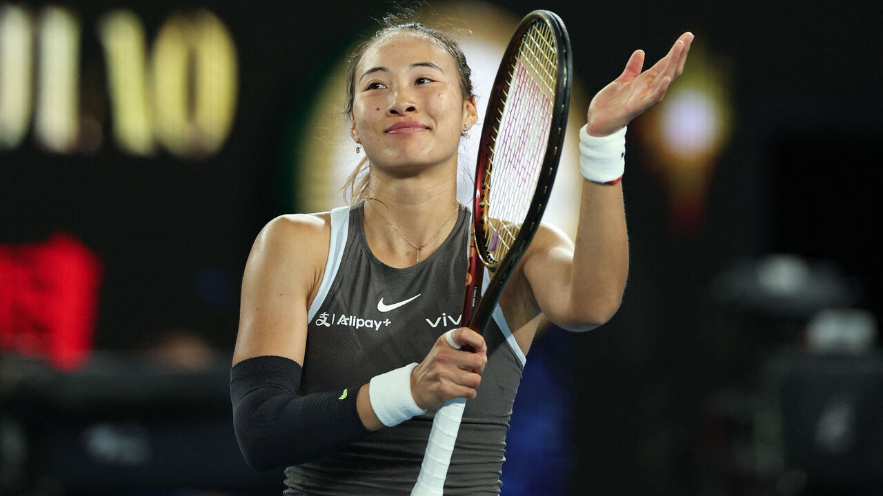 China's Zheng Qinwen celebrates after victory against Romania's Anca Todoni during their women's singles match on day one of the Australian Open tennis tournament in Melbourne on January 12, 2025.