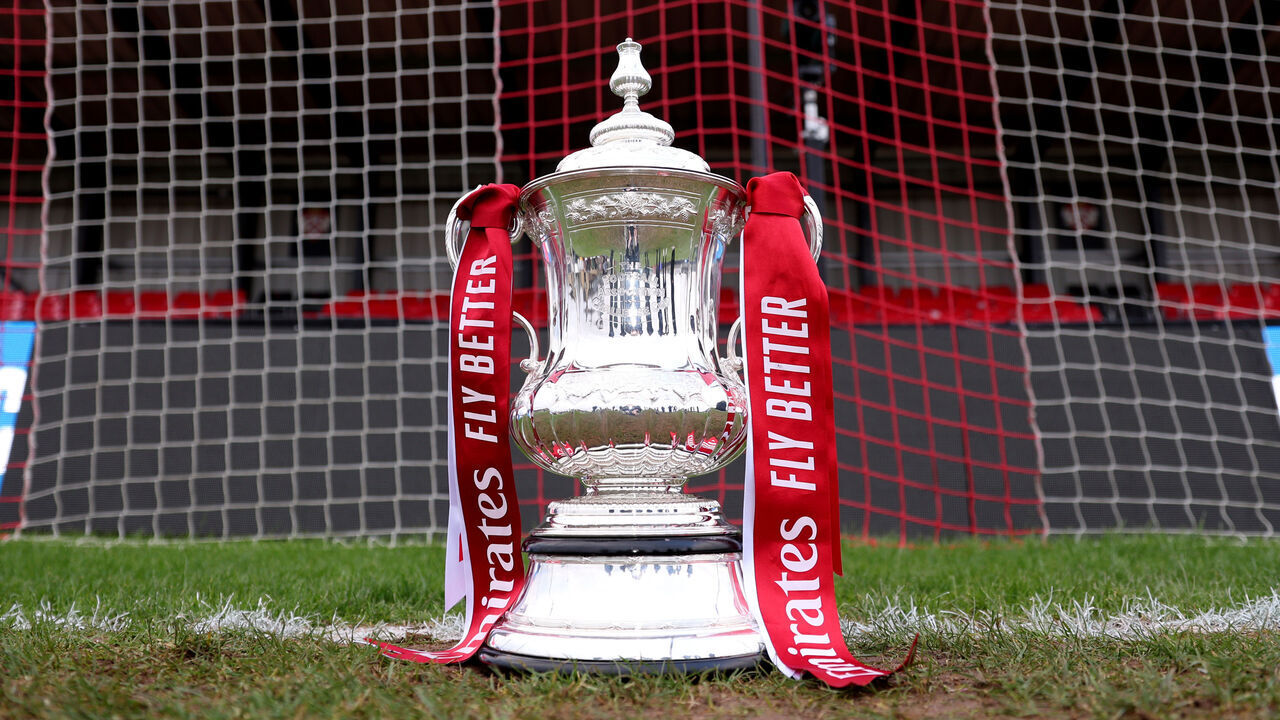 KETTERING, ENGLAND - NOVEMBER 30: The Emirates FA Cup Trophy is seen at Latimer Park on November 30, 2024 in Kettering, England.
