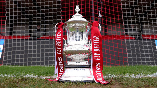 KETTERING, ENGLAND - NOVEMBER 30: The Emirates FA Cup Trophy is seen at Latimer Park on November 30, 2024 in Kettering, England.