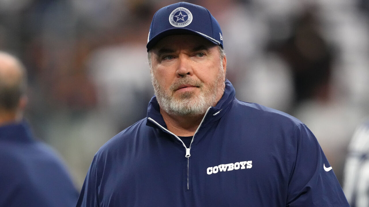 ARLINGTON, TEXAS - OCTOBER 13: Dallas Cowboys head coach Mike McCarthy looks on before a game \L at AT&T Stadium on October 13, 2024 in Arlington, Texas.