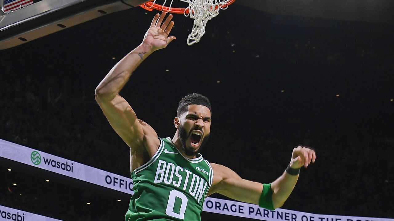 BOSTON, MA - JANUARY 12: Jayson Tatum #0 of the Boston Celtics celebrates during the game against the New Orleans Pelicans on January 12, 2025 at TD Garden in Boston, Massachusetts. NOTE TO USER: User expressly acknowledges and agrees that, by downloading and/or using this Photograph, user is consenting to the terms and conditions of the Getty Images License Agreement. Mandatory Copyright Notice: Copyright 2025 NBAE