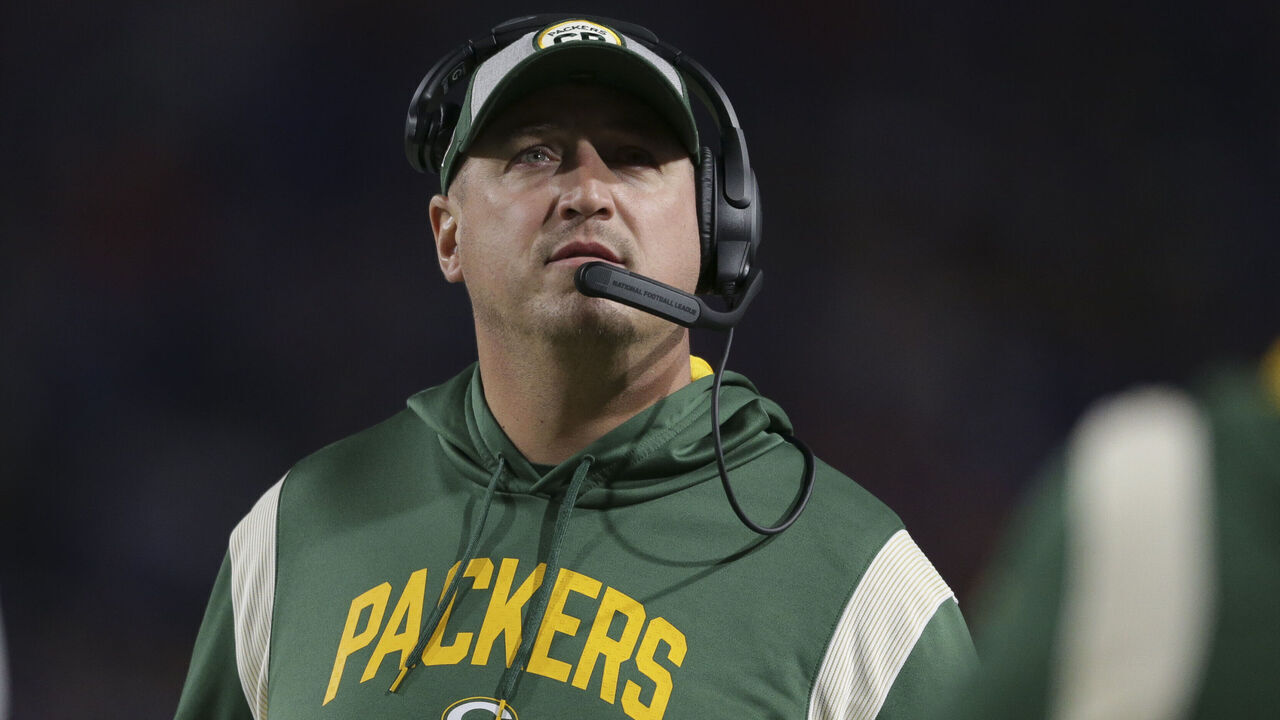 ORCHARD PARK, NEW YORK - OCTOBER 30: Adam Stenavich of the Green Bay Packers during the first half at Highmark Stadium on October 30, 2022 in Orchard Park, New York.
