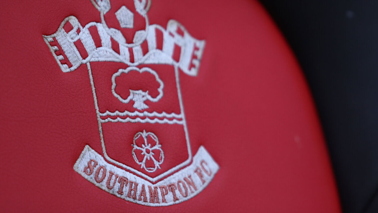SOUTHAMPTON, ENGLAND - DECEMBER 28: A detailed view of the Southampton crest is seen on the bench prior to the Premier League match between Southampton FC and Crystal Palace at St Mary's Stadium on December 28, 2019 in Southampton, United Kingdom.
