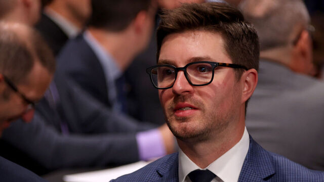 NASHVILLE, TENNESSEE - JUNE 29: Kyle Dubas of the Toronto Maple Leafs looks on during the 2023 Upper Deck NHL Draft - Rounds 2-7 at Bridgestone Arena on June 29, 2023 in Nashville, Tennessee.