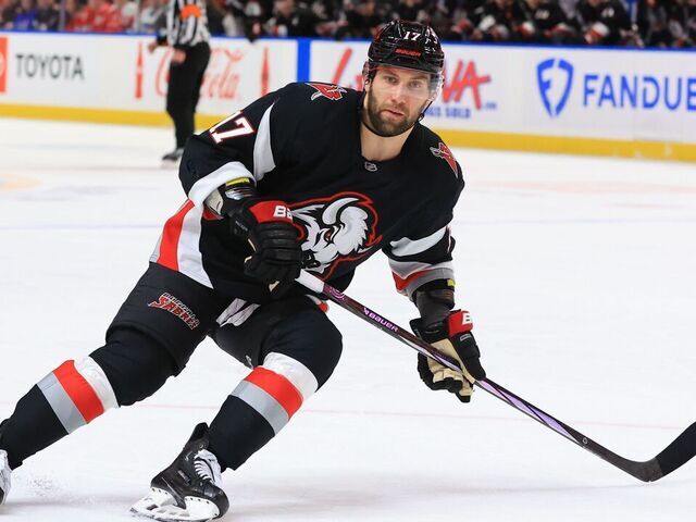 BUFFALO, NEW YORK - JANUARY 6: Jason Zucker #17 of the Buffalo Sabres skates against the Washington Capitals during an NHL game on January 6, 2025 at KeyBank Center in Buffalo, New York.