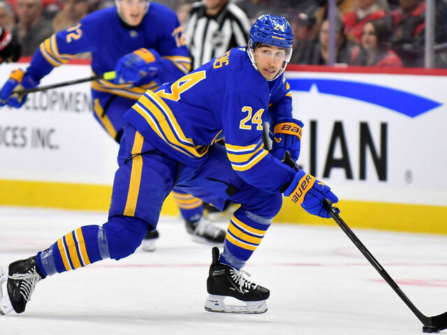 OTTAWA, ONTARIO - JANUARY 09: Dylan Cozens #24 of the Buffalo Sabres gains the blueline during the first period against the Ottawa Senators at Canadian Tire Centre on January 09, 2025 in Ottawa, Ontario.
