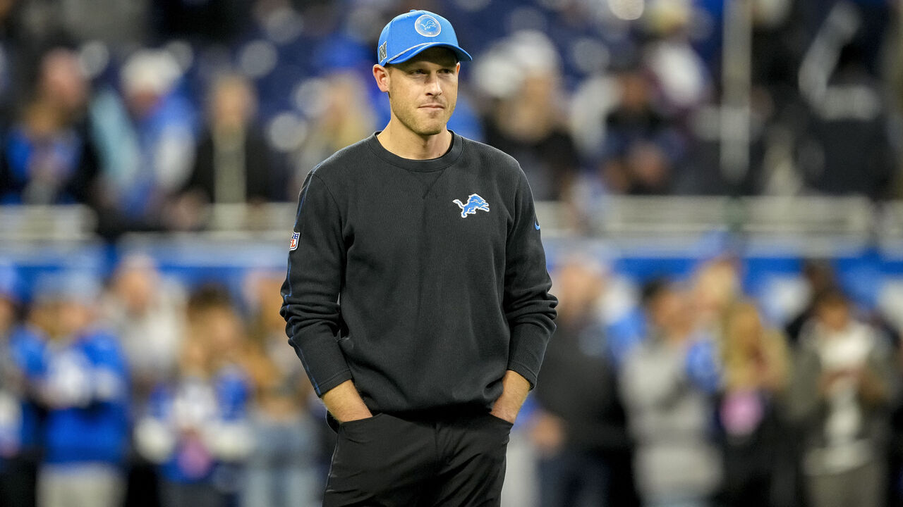DETROIT, MICHIGAN - DECEMBER 05: Offensive coordinator Ben Johnson of the Detroit Lions looks on before the game against the Green Bay Packers at Ford Field on December 05, 2024 in Detroit, Michigan.