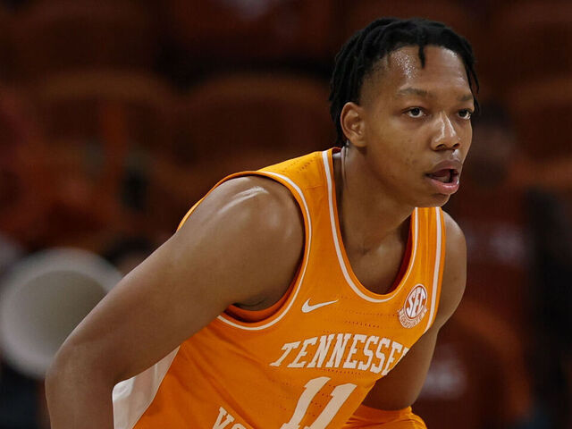 AUSTIN, TX - JANUARY 11: Tennessee Volunteers guard Jordan Gainey (11) brings the ball up court during the college basketball game between Texas Longhorns and Tennessee Volunteers on January 11, 2025, at Moody Center in Austin, Texas.
