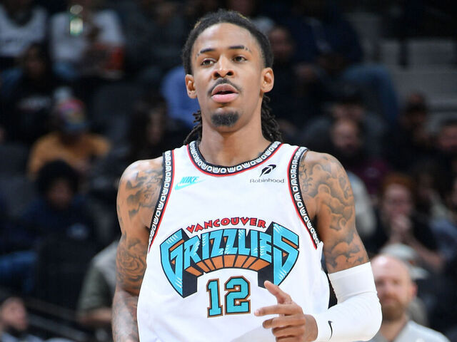 SAN ANTONIO, TX - JANUARY 15: Ja Morant #12 of the Memphis Grizzlies looks on during the game against the San Antonio Spurs on January 15, 2025 at the Frost Bank Center in San Antonio, Texas. Mandatory Copyright Notice: Copyright 2024 NBAE (Photos by Michael Gonzales/NBAE via Getty Images)