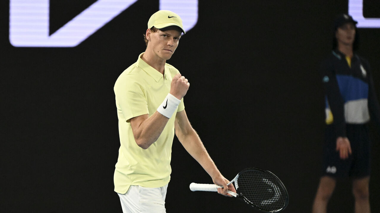 MELBOURNE, AUSTRALIA - JANUARY 16: Jannik Sinner of Italy reaction after scoring a point during his match against Tristan Schoolmate of Australia (not seen) during round 2 at the Australian Open grand slam tennis tournament at Melbourne Park in Melbourne, Australia on January 16, 2025.
