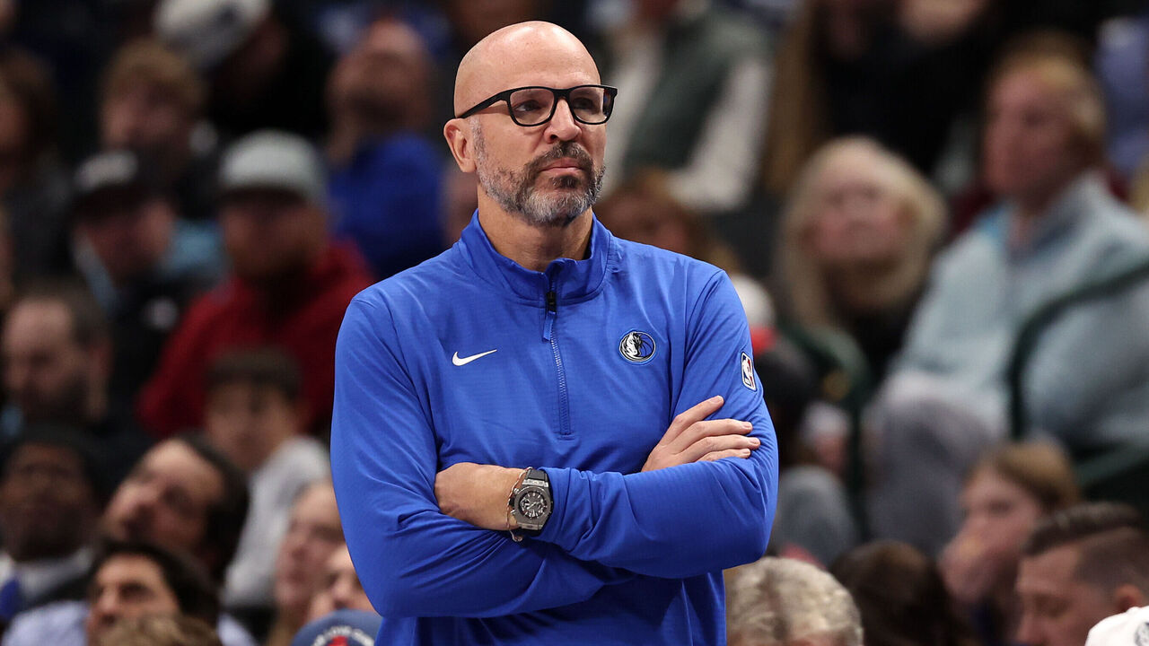 DALLAS, TEXAS - JANUARY 12: Head coach Jason Kidd of the Dallas Mavericks looks on during the second quarter of the game against the Denver Nuggets at American Airlines Center on January 12, 2025 in Dallas, Texas. NOTE TO USER: User expressly acknowledges and agrees that, by downloading and/or using this photograph, user is consenting to the terms and conditions of the Getty Images License Agreement.