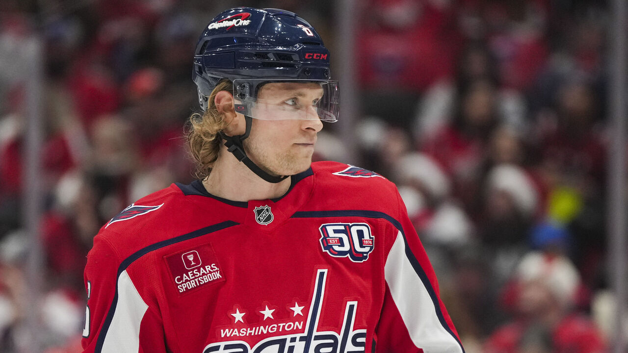 WASHINGTON, DC - DECEMBER 22: Jakob Chychrun #6 of the Washington Capitals looks on during the first period of a game against the Los Angeles Kings at Capital One Arena on December 22, 2024 in Washington, D.C.
