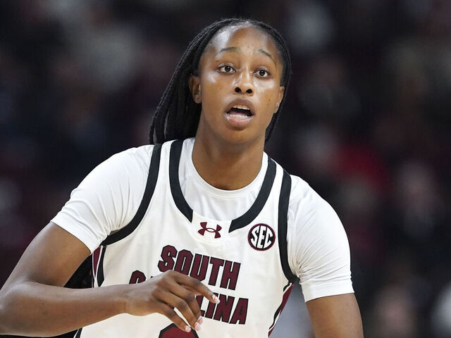 COLUMBIA, SOUTH CAROLINA - JANUARY 12: Joyce Edwards of the South Carolina Gamecocks dribbles the ball during an NCAA women's basketball game against the Texas Longhorns at Colonial Life Arena on January 12, 2024 in Columbia, South Carolina. The South Carolina Gamecocks won 67-50.