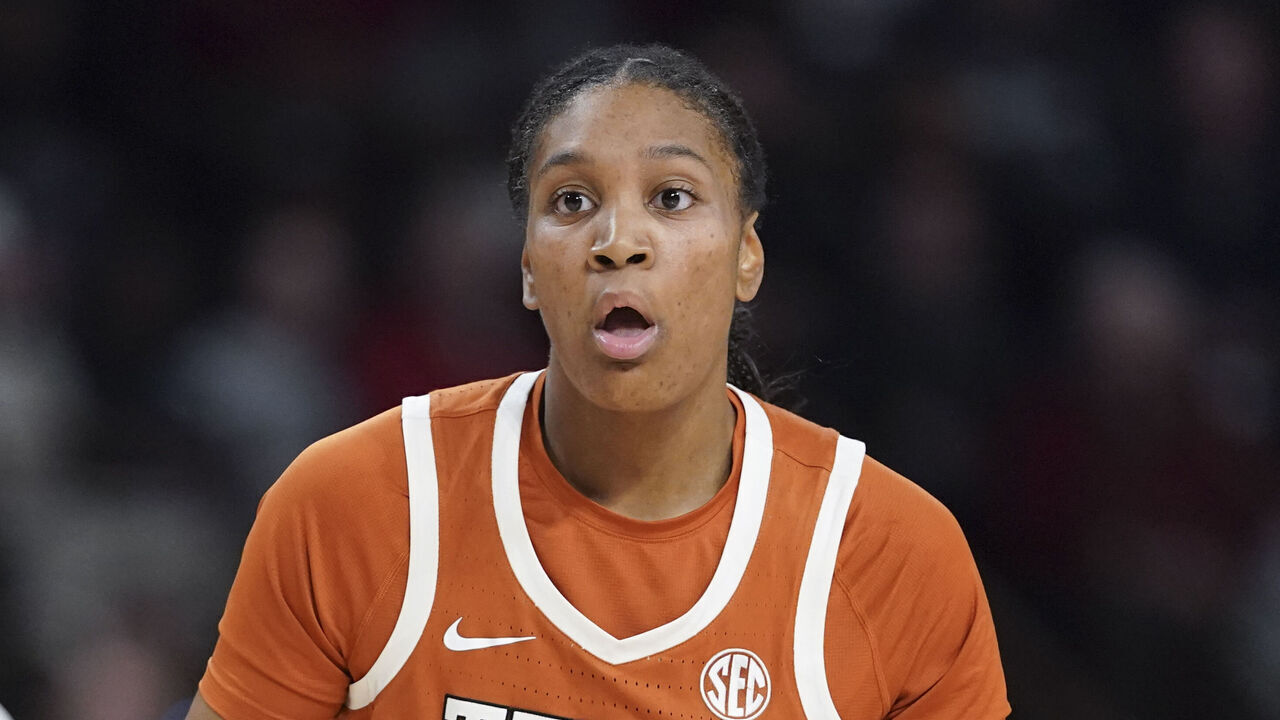 COLUMBIA, SOUTH CAROLINA - JANUARY 12: Madison Booker #35 of the Texas Longhorns dribbles the ball during the third quarter of an NCAA women's basketball game against the South Carolina Gamecocks at Colonial Life Arena on January 12, 2024 in Columbia, South Carolina. The South Carolina Gamecocks won 67-50.